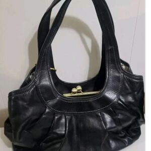 Coach Classic Black Leather Shoulder Bag with Gold-Tone Clasp